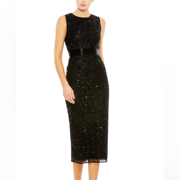 NWOT Mac Duggal Geometric Embellished Sleeveless A Line Black Dress Size 6 #8210 - Picture 1 of 12
